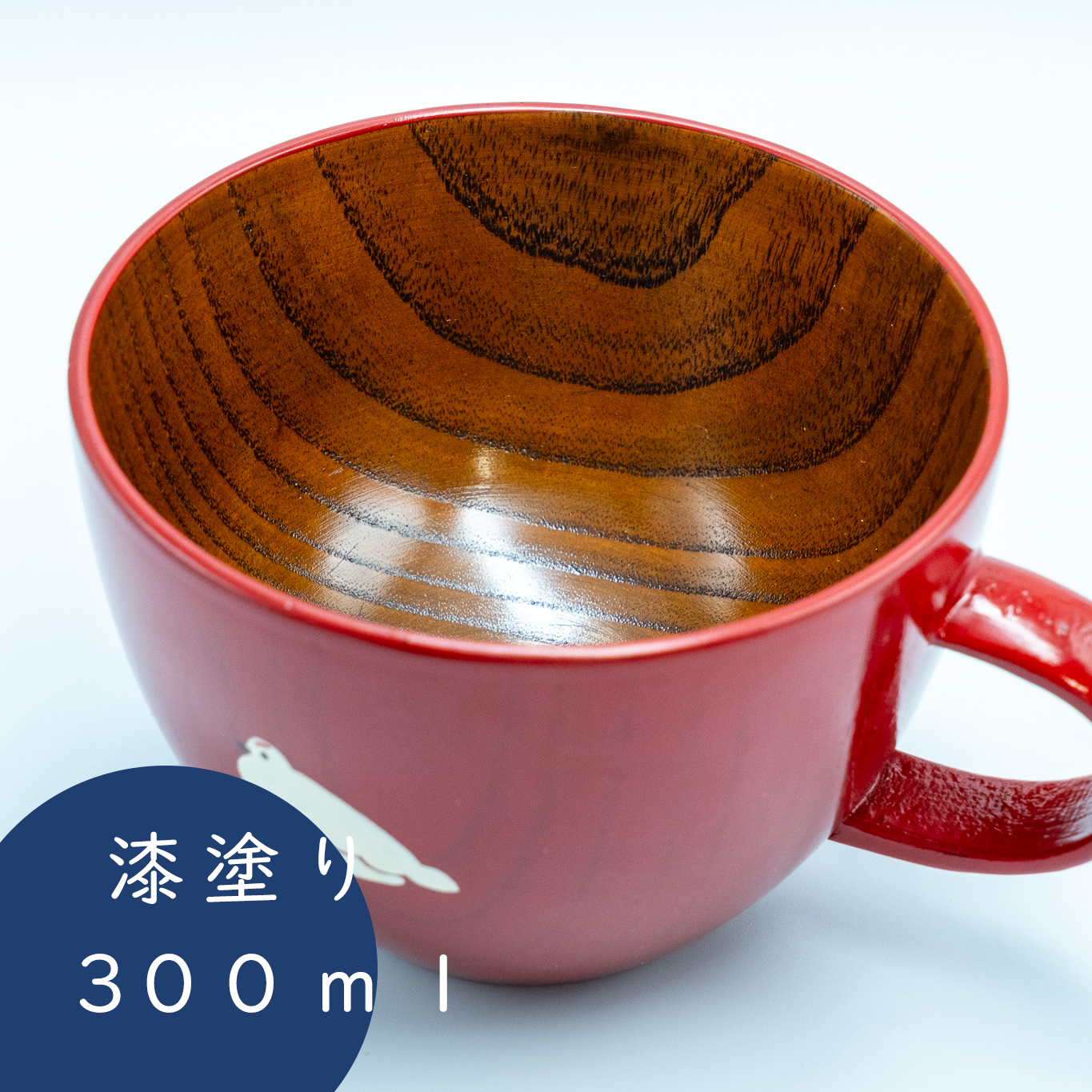 木製スープマグ【赤】らいちょう漆絵