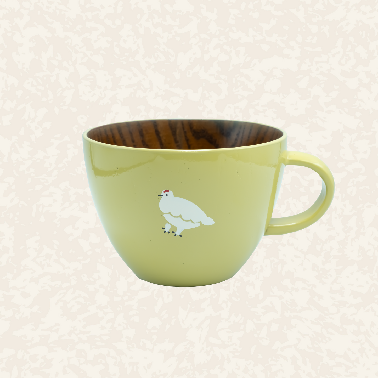 木製スープマグ【クリーム】らいちょう漆絵
