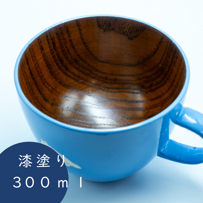 木製スープマグ【ブルー】らいちょう漆絵