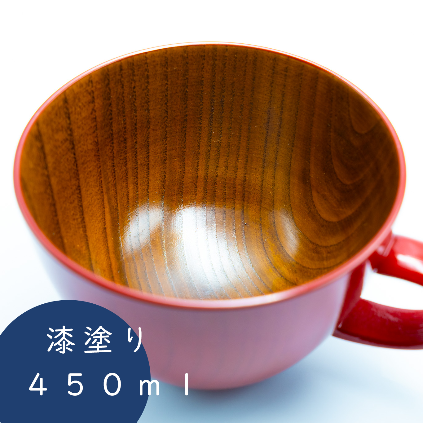 木製スープマグ【赤】大サイズ らいちょう漆絵