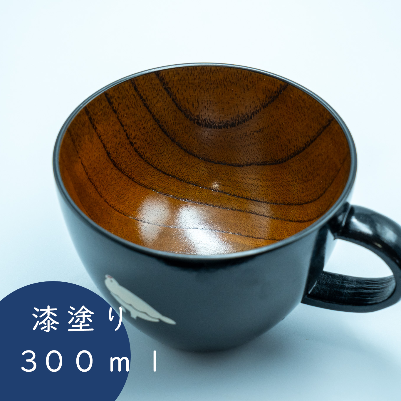 木製スープマグ【黒】らいちょう漆絵