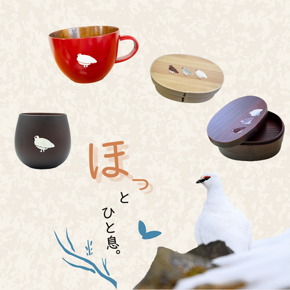 木製スープマグ【赤】大サイズ らいちょう漆絵