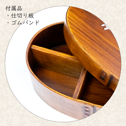 一段曲げわっぱ弁当箱漆塗り　らいちょう漆絵