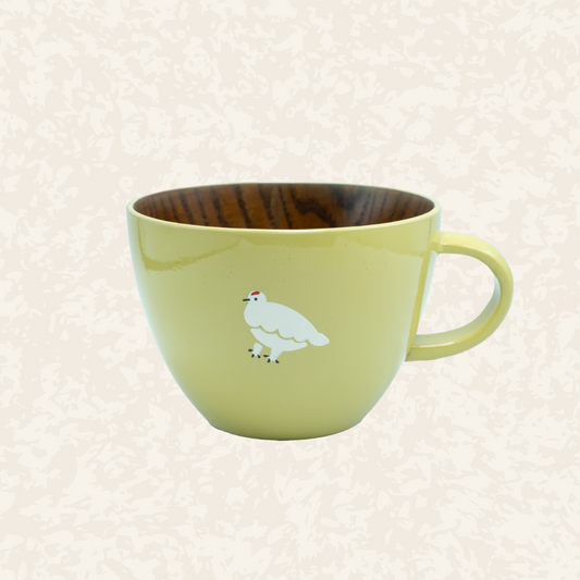 木製スープマグ【クリーム】らいちょう漆絵
