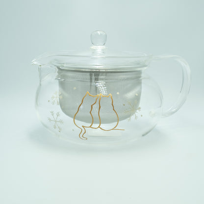 冬に寄り添う猫｜ティーポット｜耐熱ガラス｜450ml