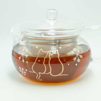 冬に寄り添う猫｜ティーポット｜耐熱ガラス｜450ml
