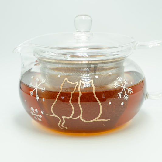 冬に寄り添う猫｜ティーポット｜耐熱ガラス｜450ml