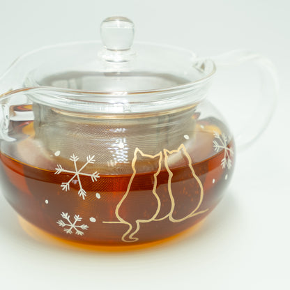 冬に寄り添う猫｜ティーポット｜耐熱ガラス｜450ml