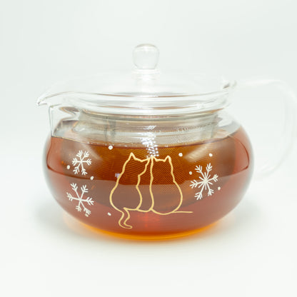 冬に寄り添う猫｜ティーポット｜耐熱ガラス｜700ml