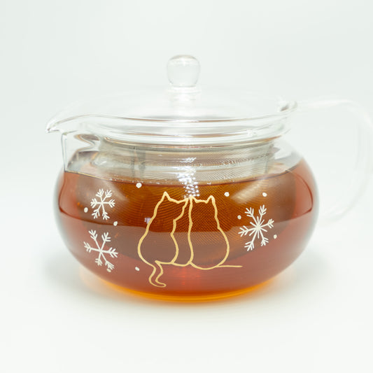 冬に寄り添う猫｜ティーポット｜耐熱ガラス｜700ml