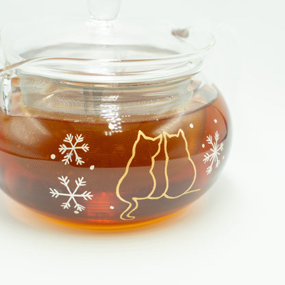 冬に寄り添う猫｜ティーポット｜耐熱ガラス｜700ml