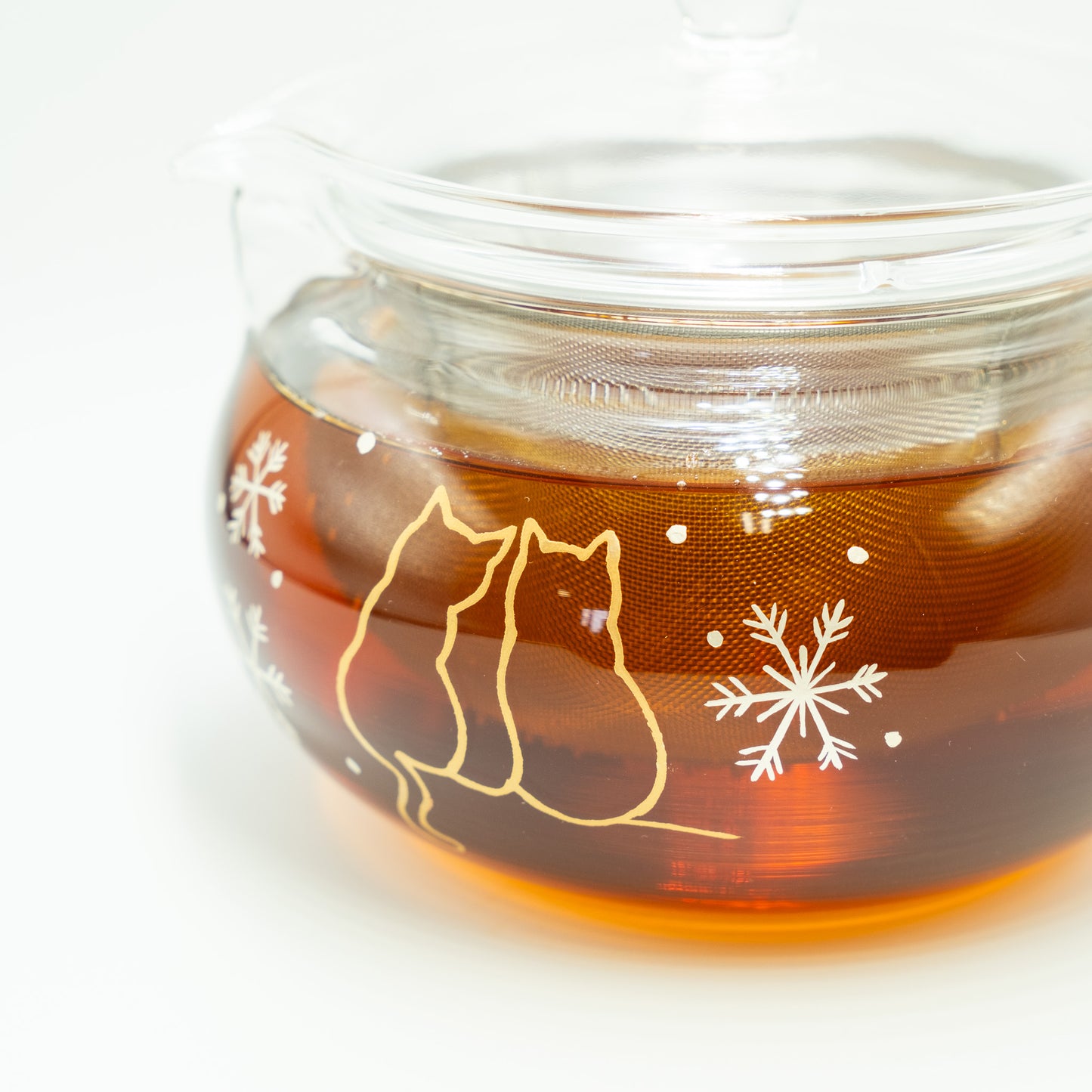 冬に寄り添う猫｜ティーポット｜耐熱ガラス｜700ml