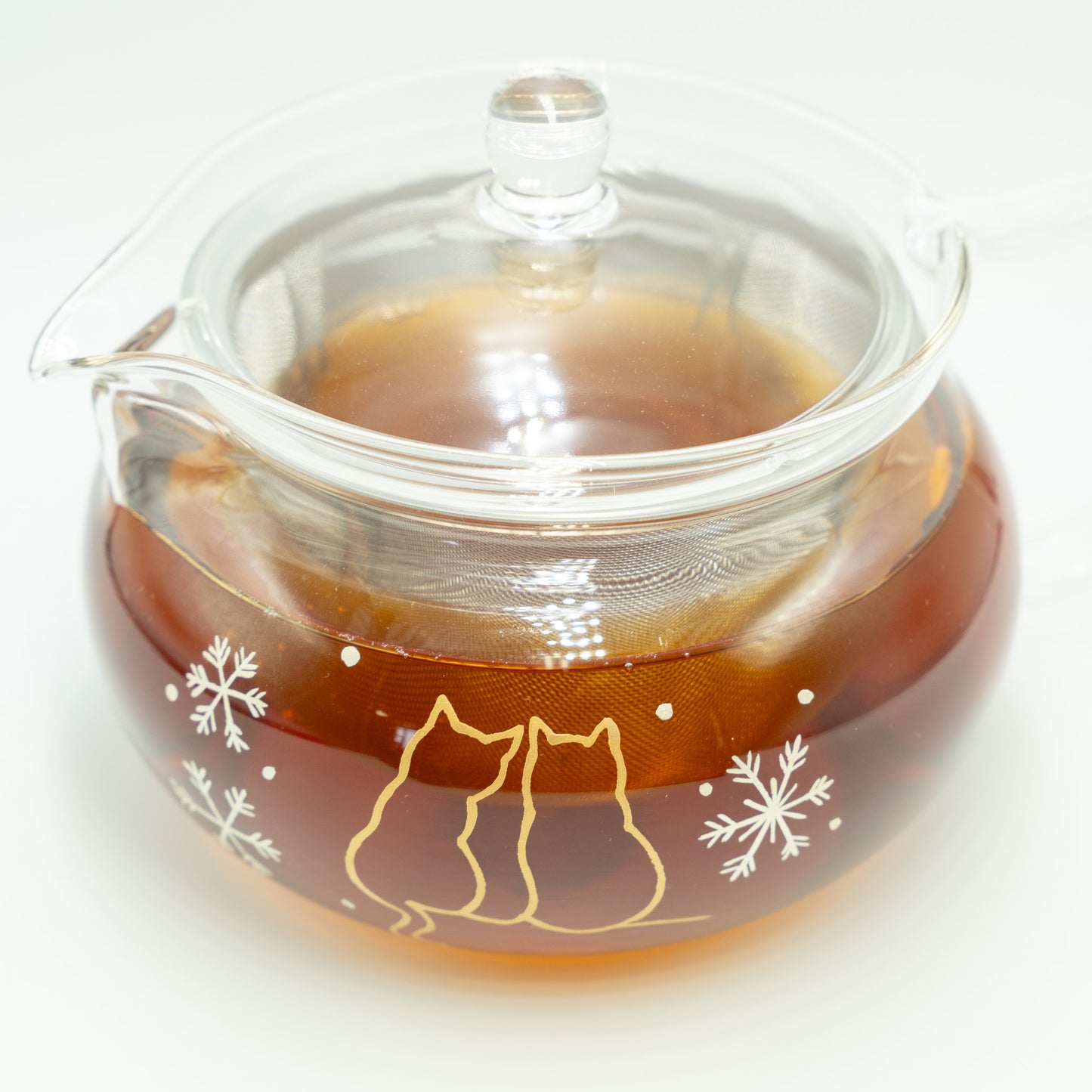 冬に寄り添う猫｜ティーポット｜耐熱ガラス｜450ml